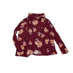 *New Maurices Floral Popover Long Sleeve Top Womens Plus 0X Burgundy Fall Cowl